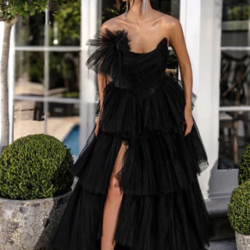 Portia and Scarlett Black One Shoulder Tiered Dress